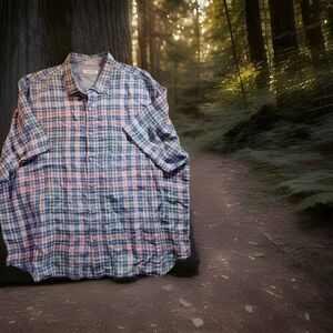 Tommy Bahama 3XLB Plaid Linen Blend Short Sleeve Men's Hawaiian Shirt 1096